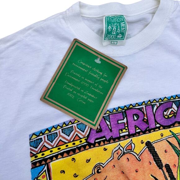 Vintage Y2K Environment 2000 Single Stitch T-Shirt Africa Hippo NWT size Large - Picture 3 of 8